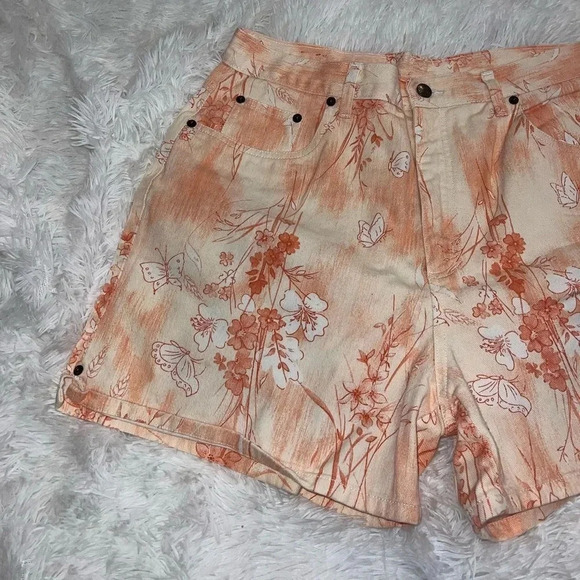 Bill Blass Vintage Orange Floral Butterfly Print 90’s Mom Short size 14 Western - Picture 3 of 7